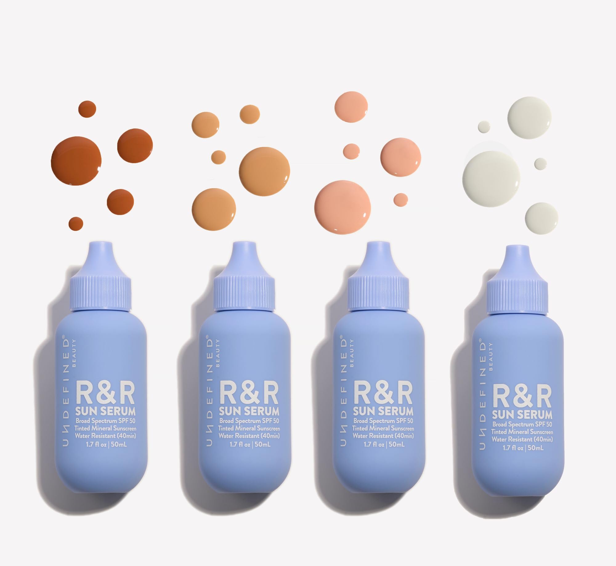 Undefined Beauty R&R Sun Serum water resistance icon highlights 40 minute protection.