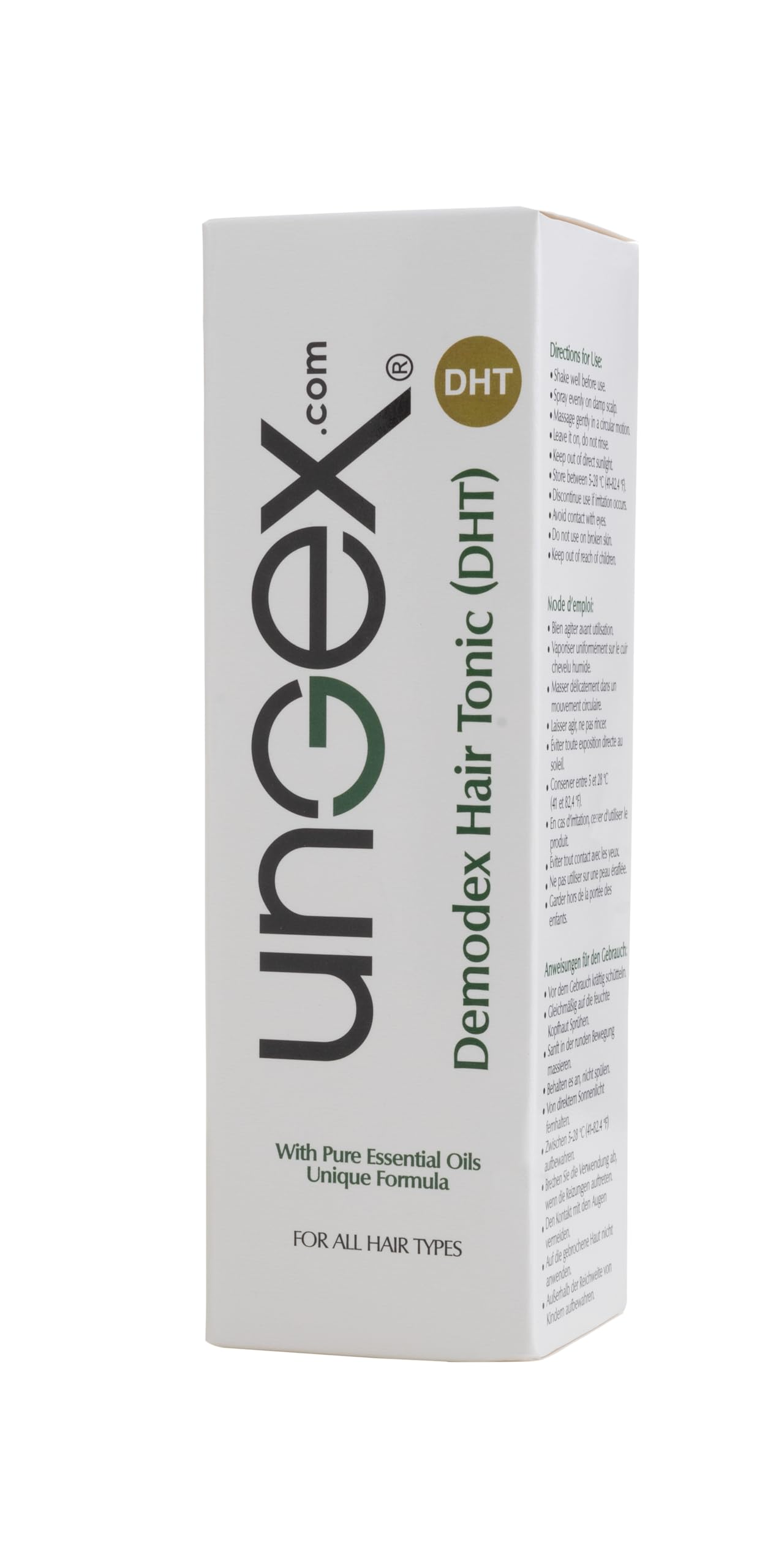 Australian-made Ungex Demodex Hair Tonic packaging shows quality standards.