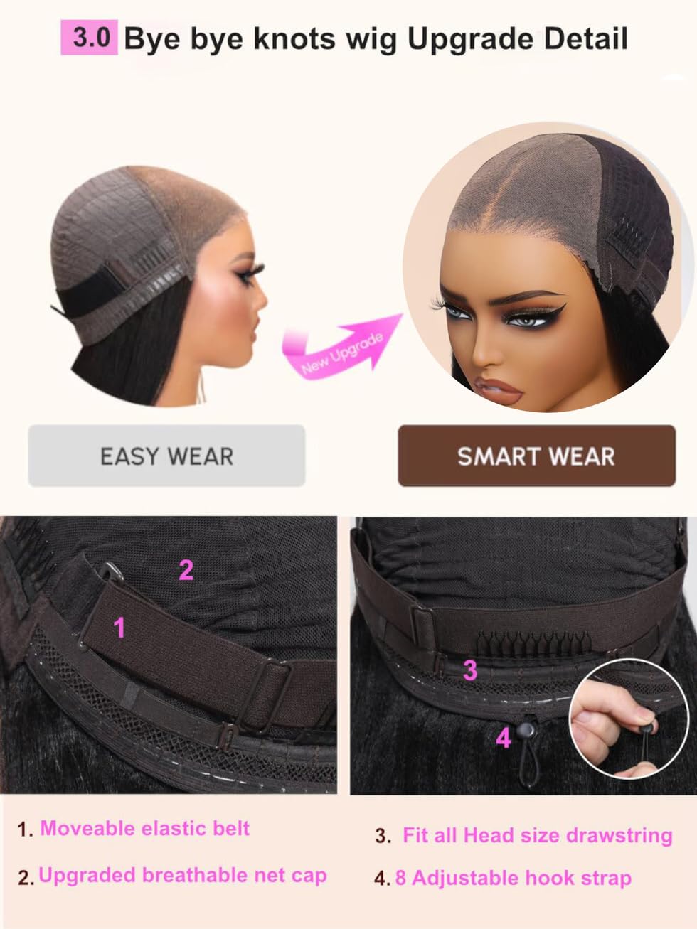 UNICE Yaki Straight Bob Wig drawstring cap for quick, secure wear