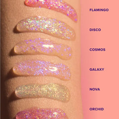 Unicorn Snot Glitter Boss gloss applied for a bold, shimmering look on lips.