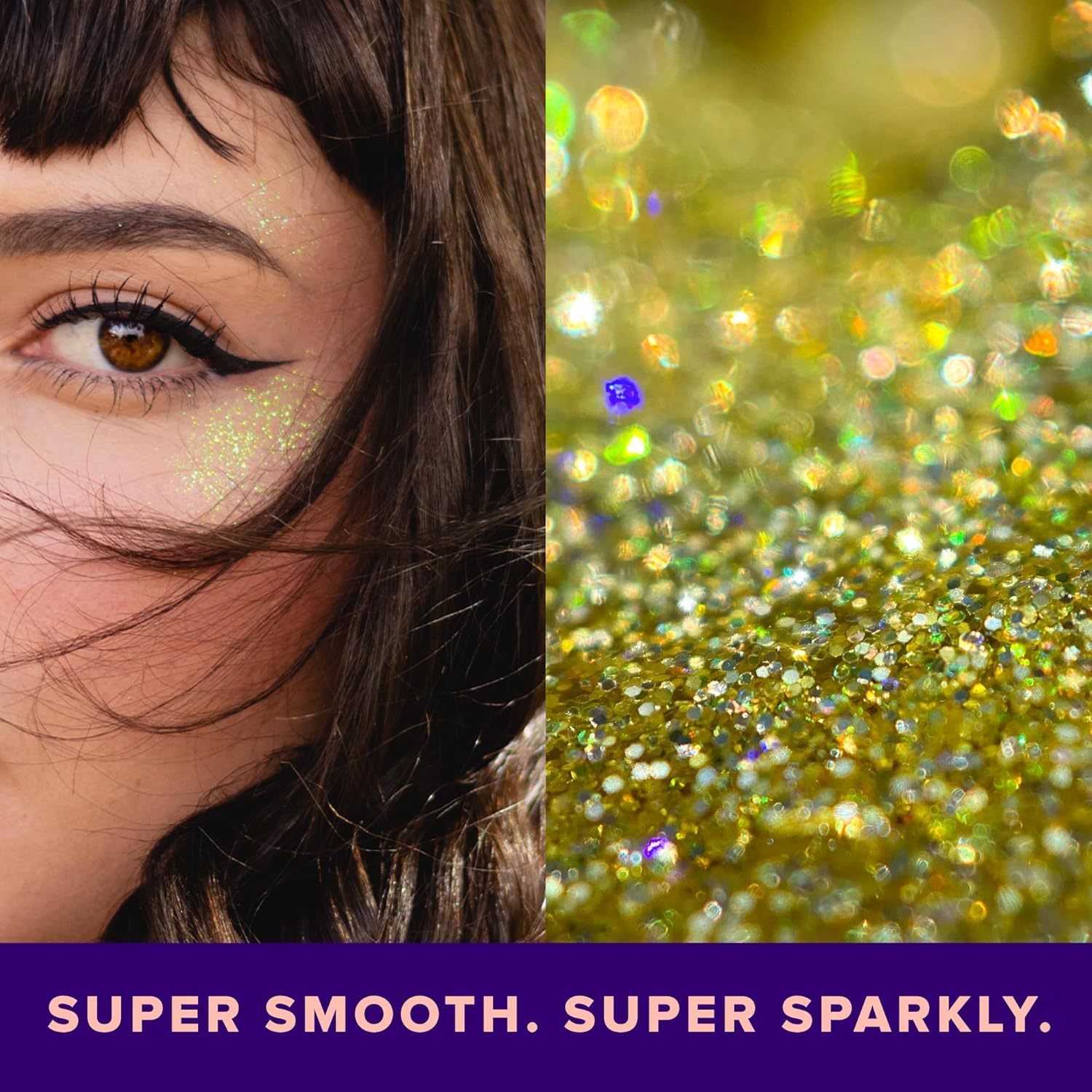 UNICORN SNOT glitter gel face-application close-up for highlight