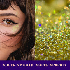 UNICORN SNOT glitter gel face-application close-up for highlight