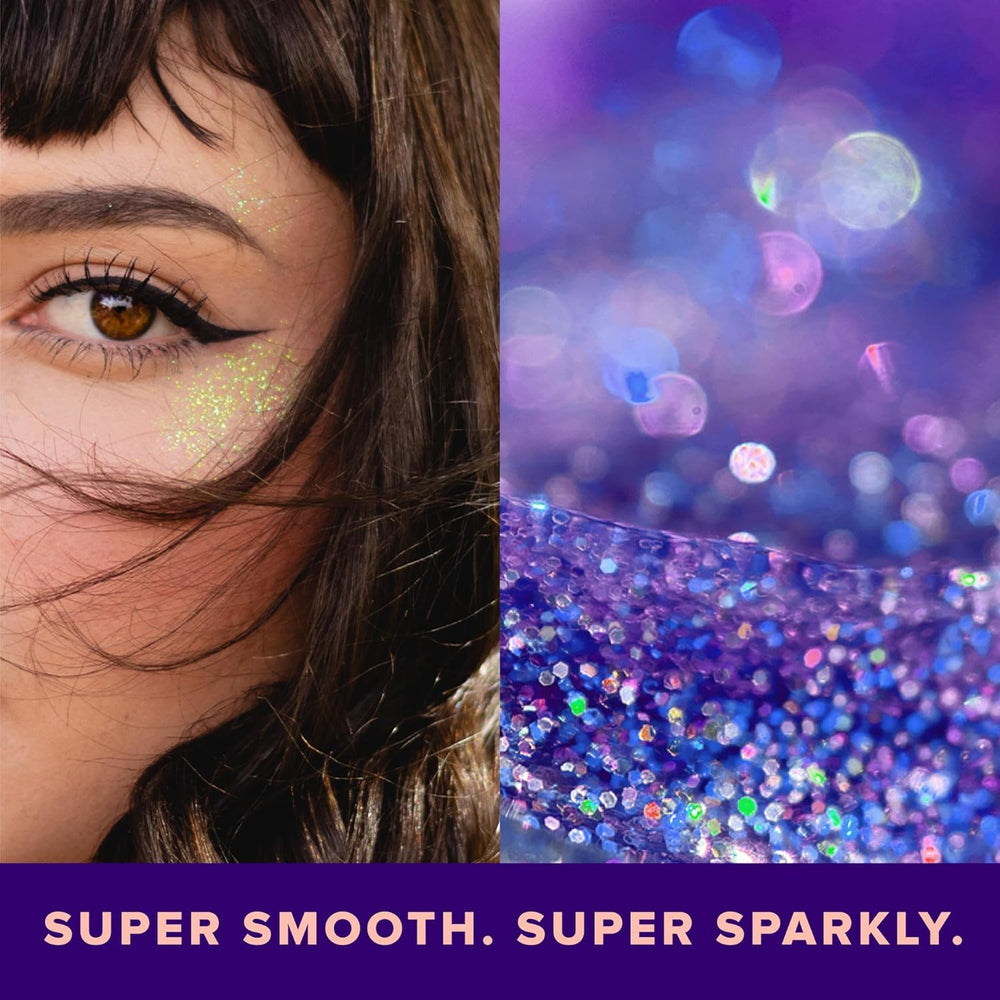 UNICORN SNOT Glitter Gel near eyes for playful facial accents.