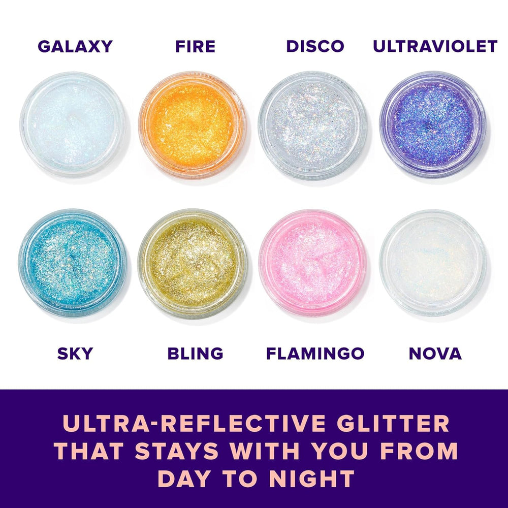 UNICORN SNOT Glitter Gel trio-pack showcases three shades for versatile sparkle.