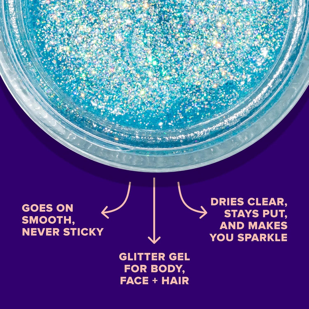 UNICORN SNOT Sky glitter gel brightens cheeks with radiant sparkle.