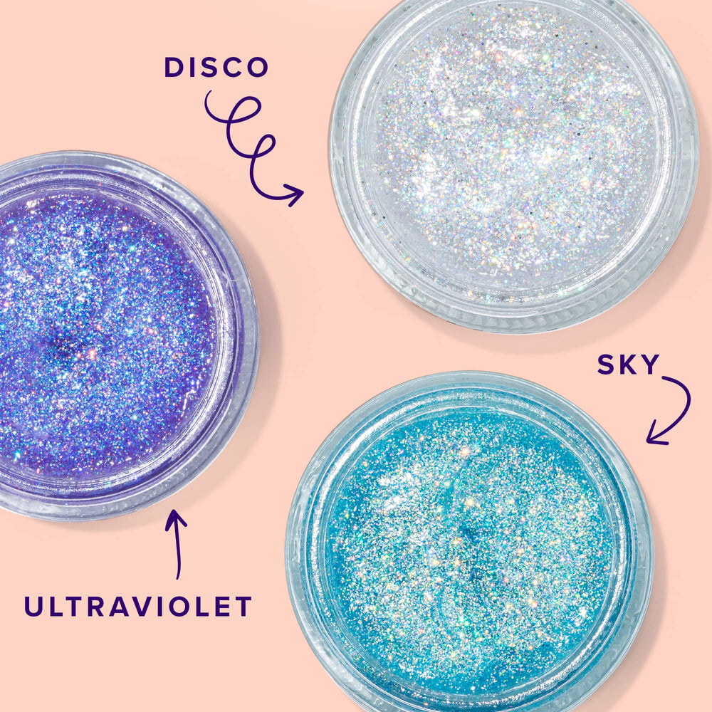 UNICORN SNOT UV glitter gel glows under blacklight for vibrant looks.