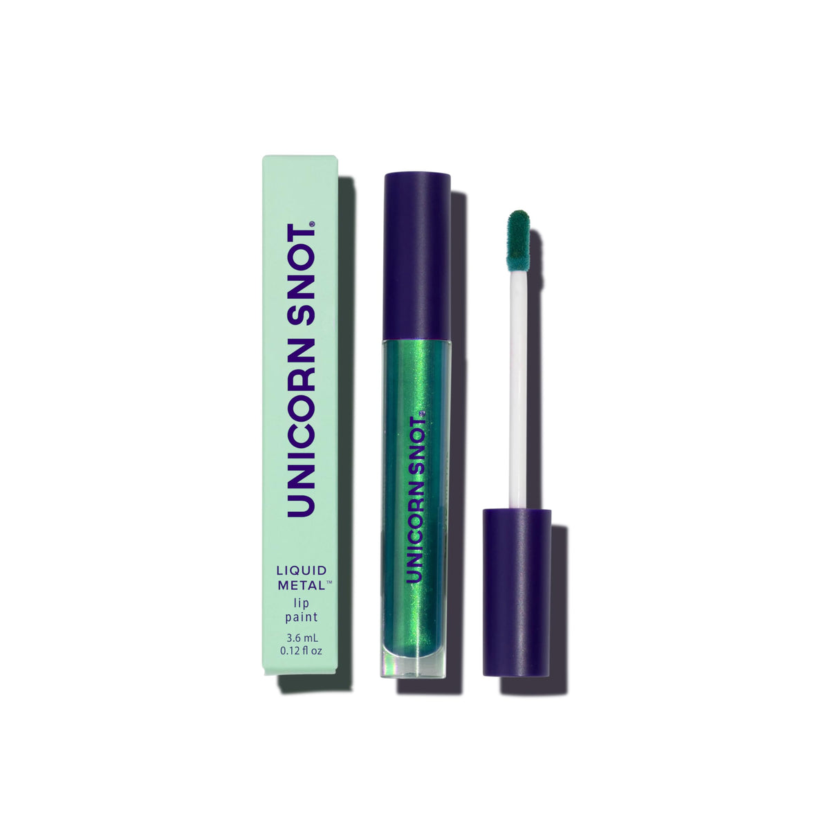 UNICORN SNOT Liquid Metal Lip Paint Mist in Kelly Green for a long-lasting metallic lip look.