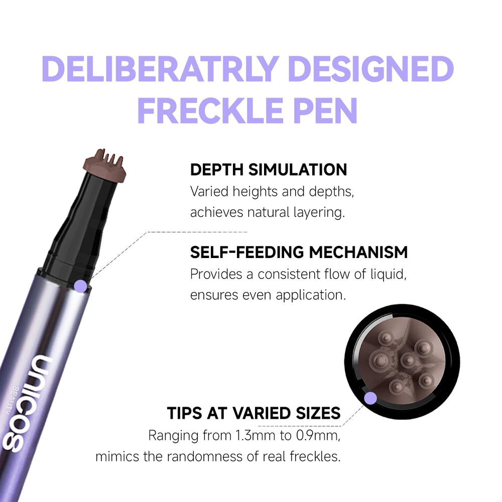 Unicos Freckle Stamp precision-tip demonstrates customizable dot size for natural freckles