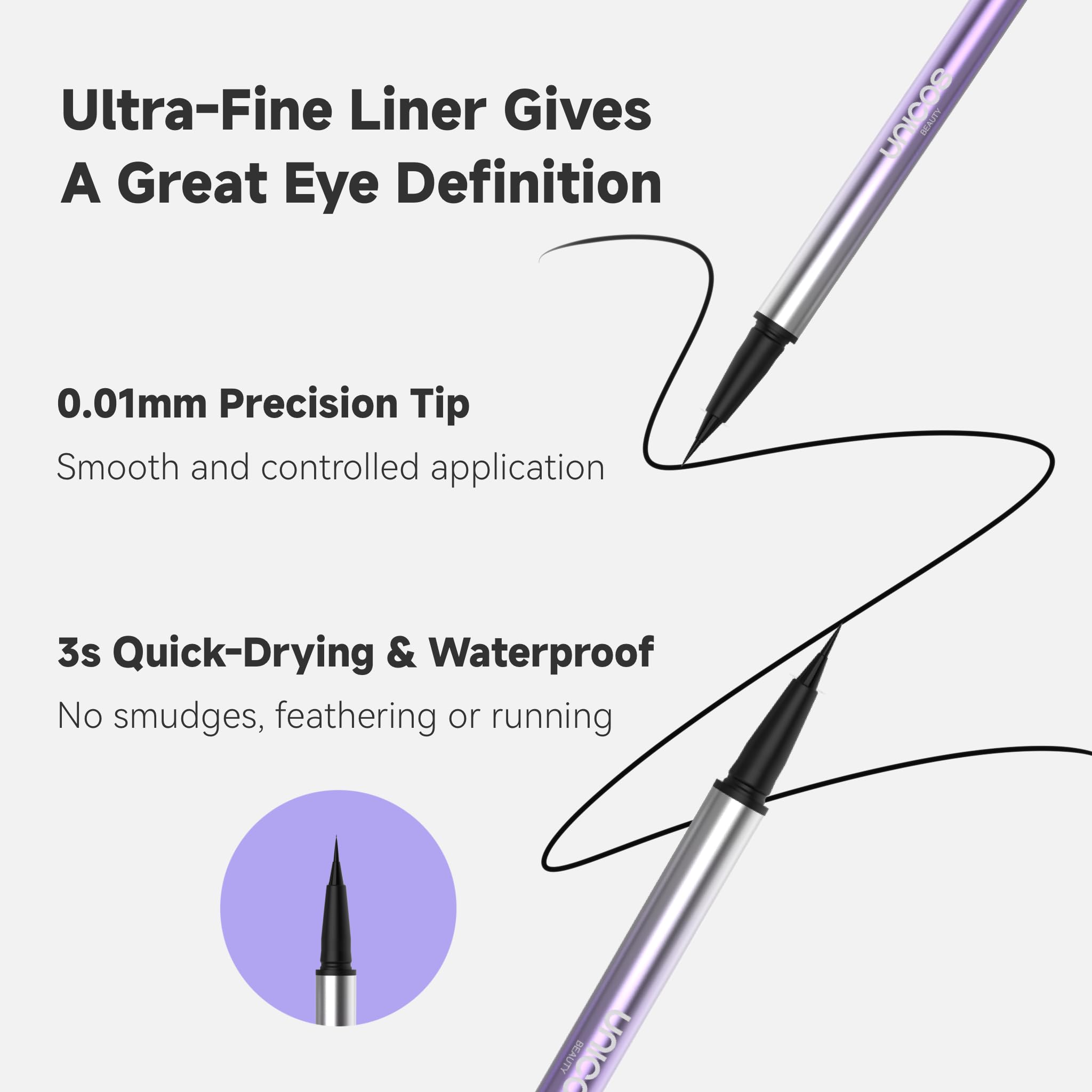 Unicos waterproof and smudge-proof formula stays put all day.