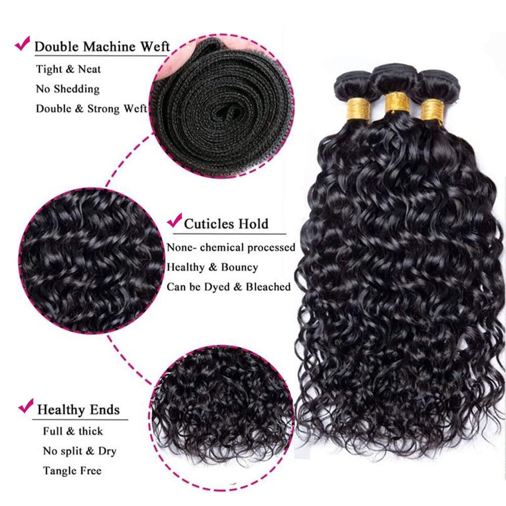 UNILO water wave bundles 16 inch natural black create full head fullness.