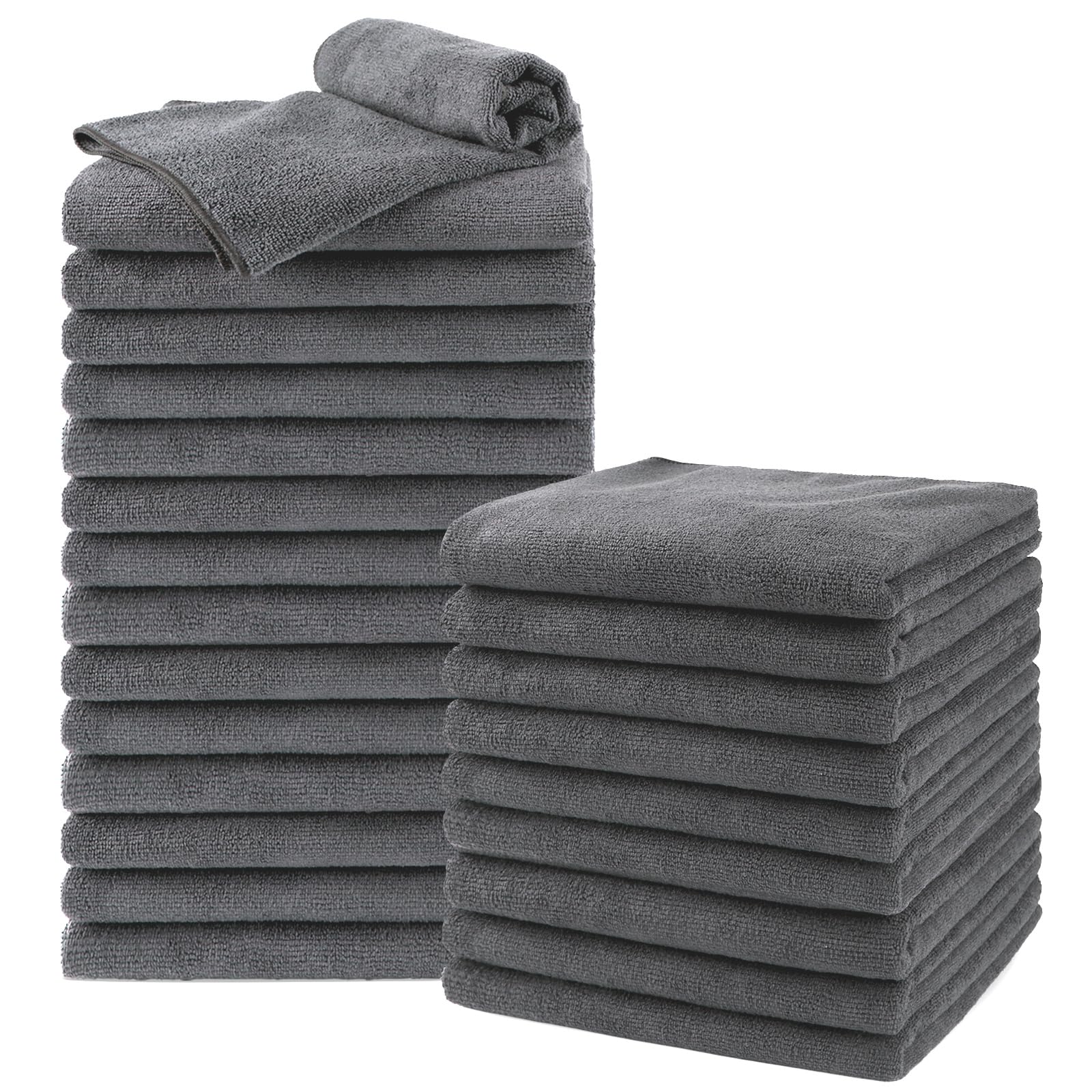UNIMADE salon towels 24 pack gray front view, large 16x29 inches for full body coverage