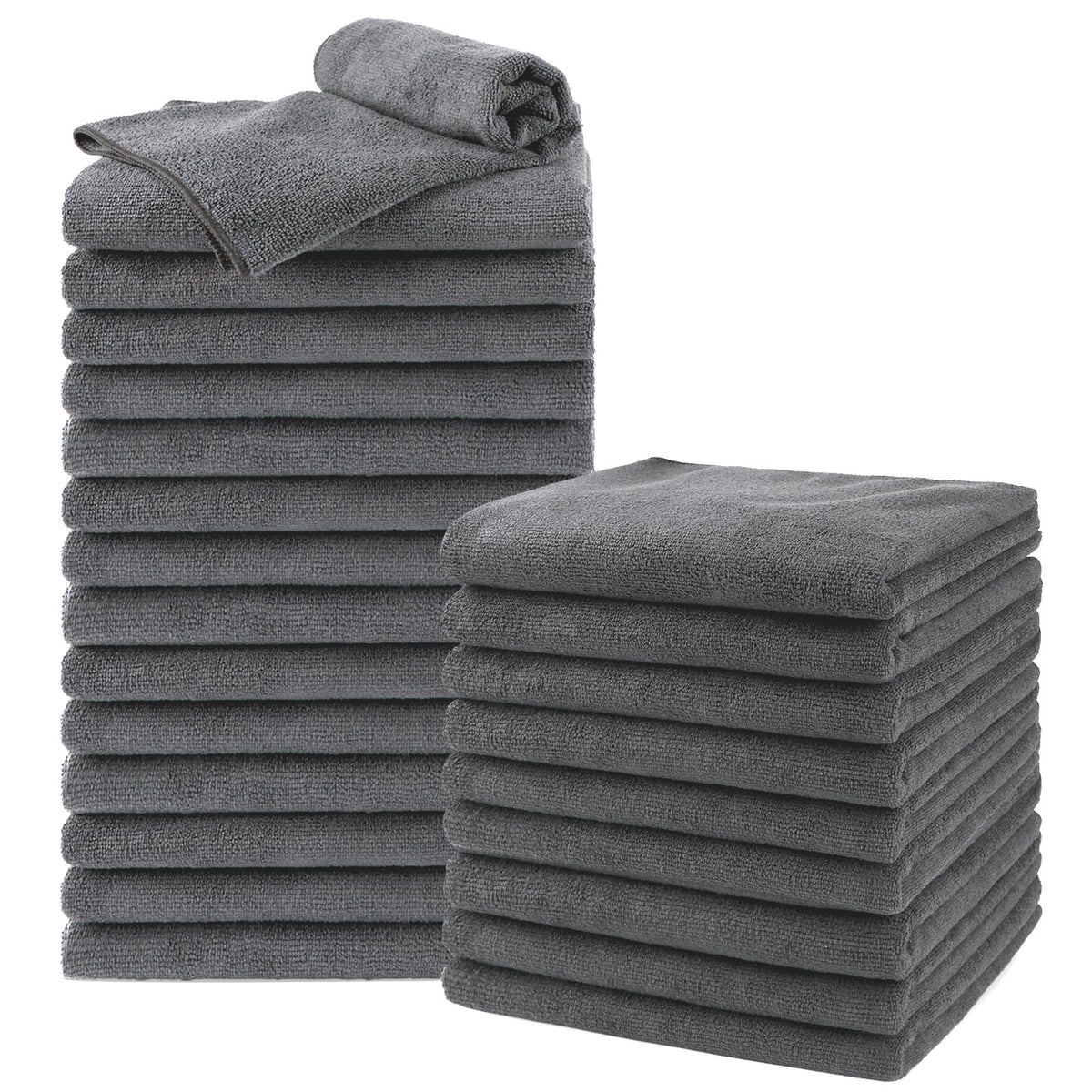 UNIMADE salon towels 24 pack gray front view, large 16x29 inches for full body coverage