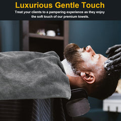 UNIMADE towels gray soft close-up, premium microfiber feel for comfortable touch during services