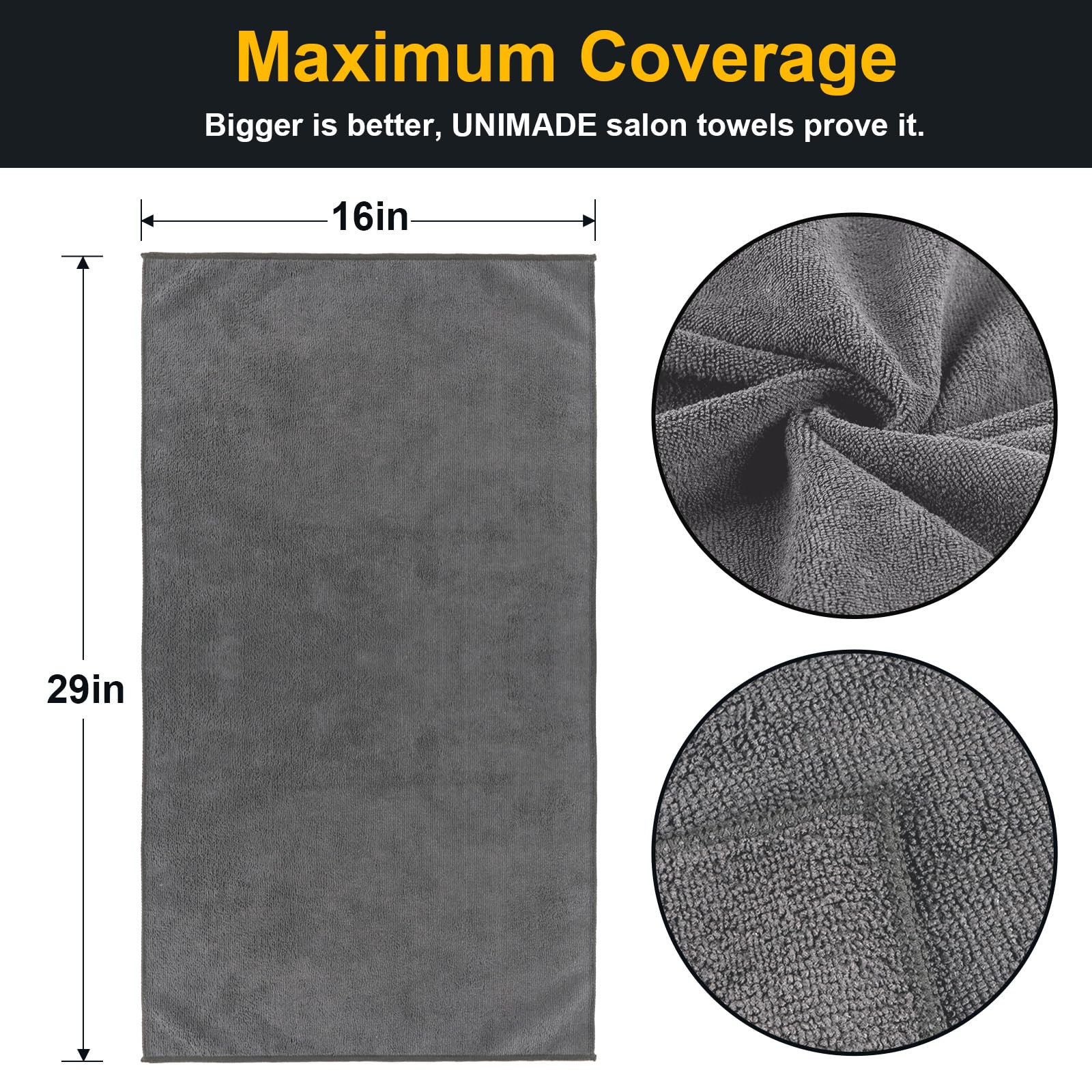 UNIMADE salon towels 24 pack gray stacked neatly, ready for rapid drying between clients