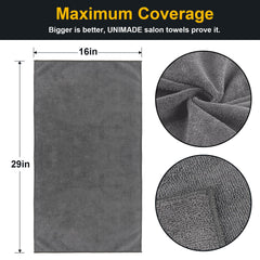 UNIMADE salon towels 24 pack gray stacked neatly, ready for rapid drying between clients