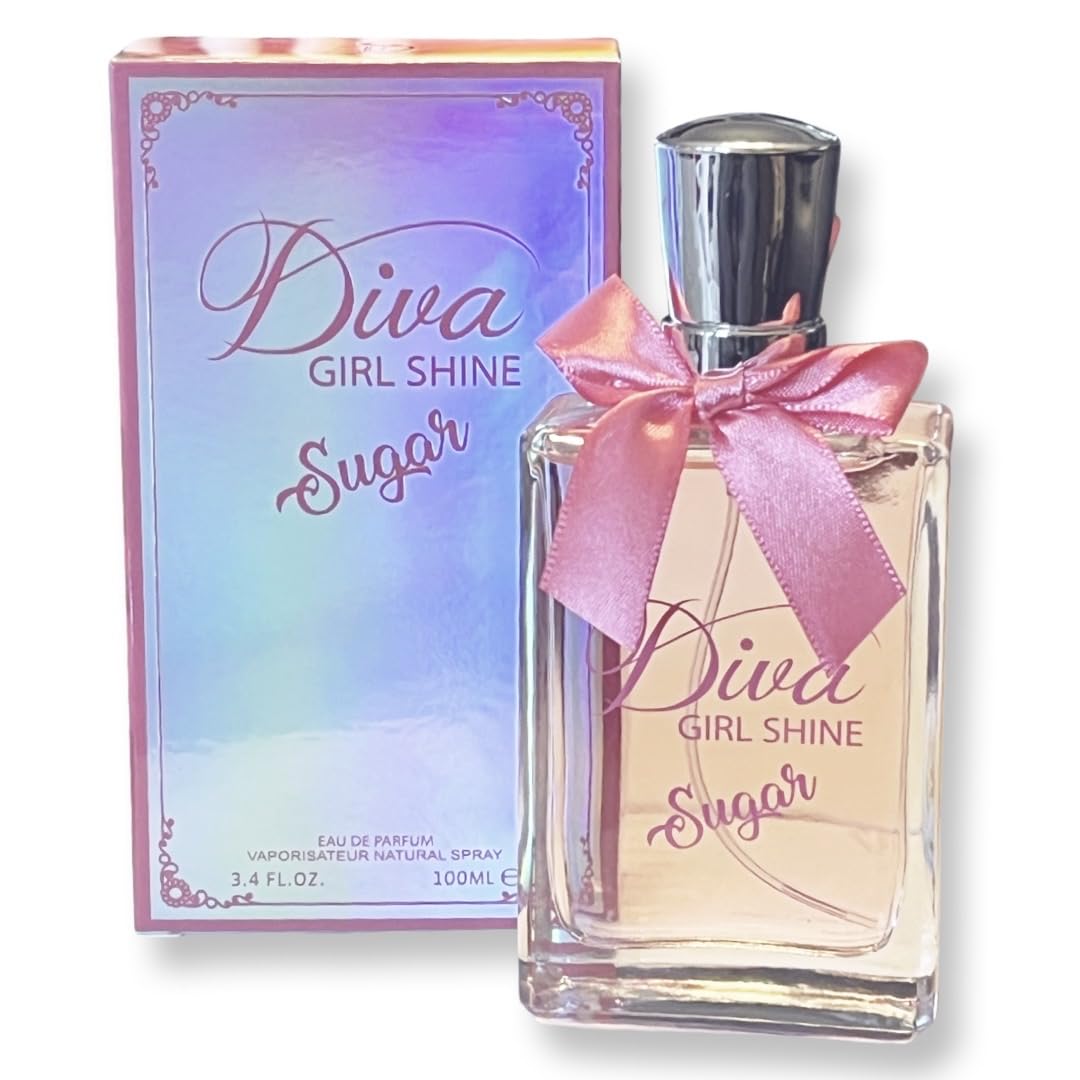 United Scents Diva Girl Shine Sugar bottle close-up, showcasing a fruity, uplifting scent.