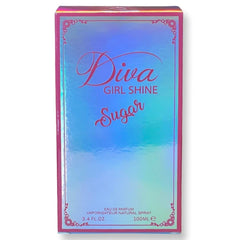 Diva Girl Shine Sugar honeysuckle detail on bottle conveying floral allure.