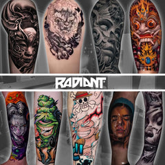 United Tattoo Supply Radiant Ink Tribal Black for deep, consistent shading.