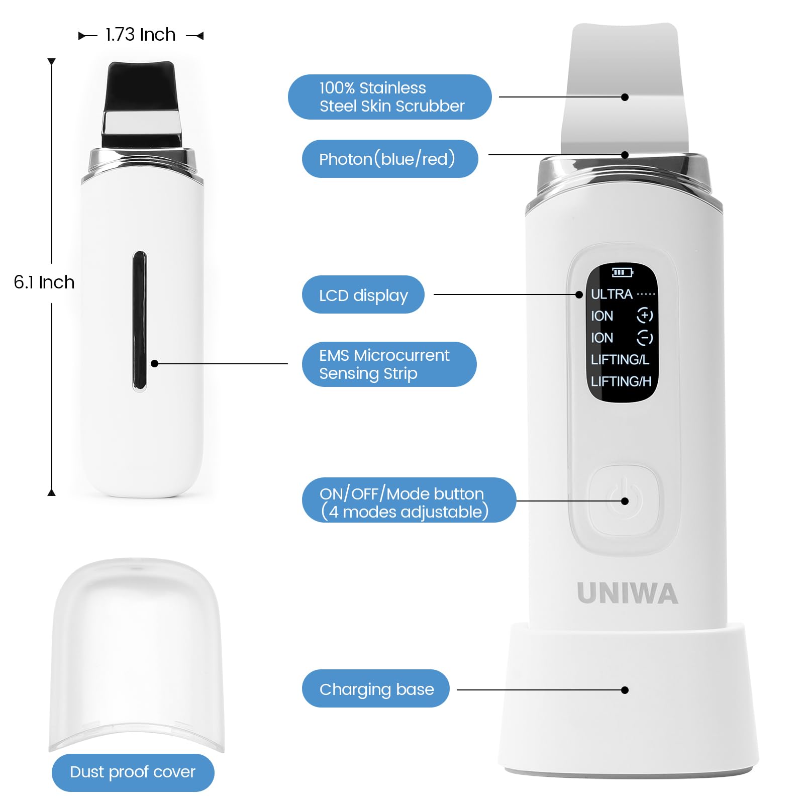 UNIWA Skin Scrubber dock charging base for convenient daily use
