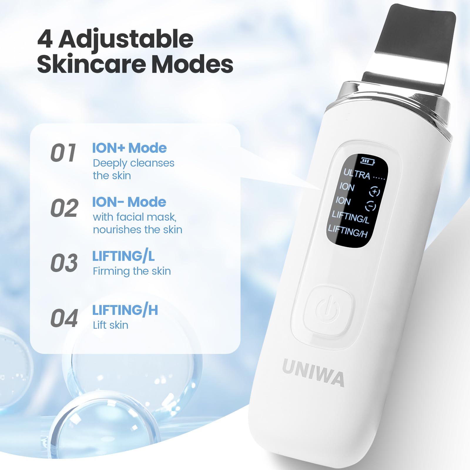 UNIWA Skin Scrubber Ion cleanse mode in action on the face