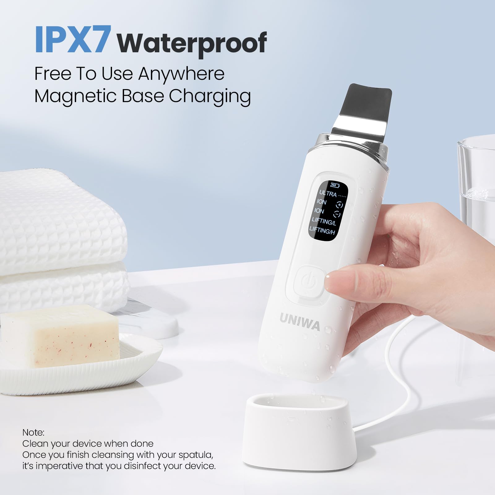 UNIWA Skin Scrubber lifting mode providing facial massage and circulation