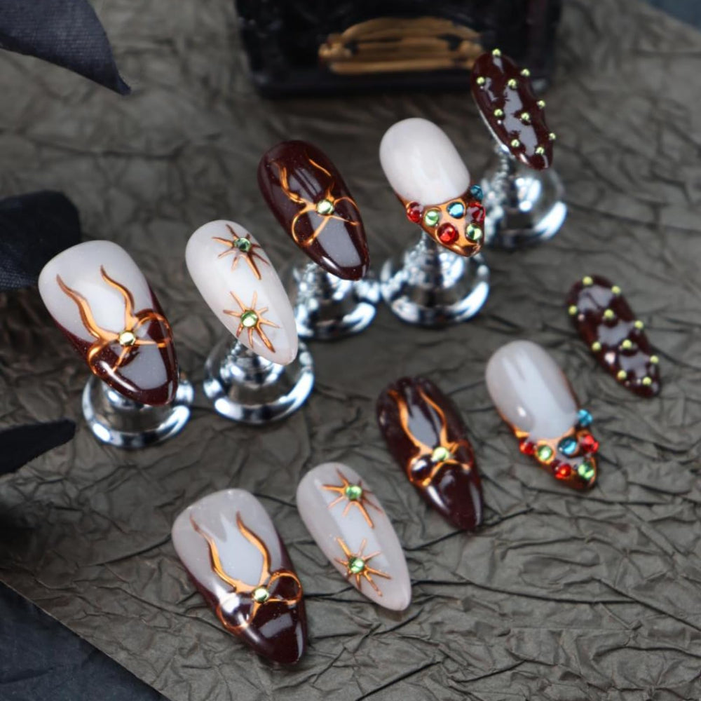 UNIYVOH 3D flower decor nails close-up showcases intricate hand-painted details.