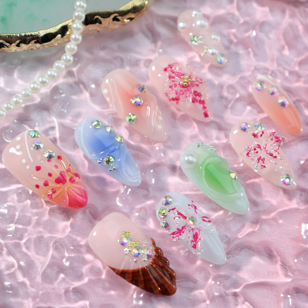 UNIYVOH hand-painted floral nails for graceful fingertips.