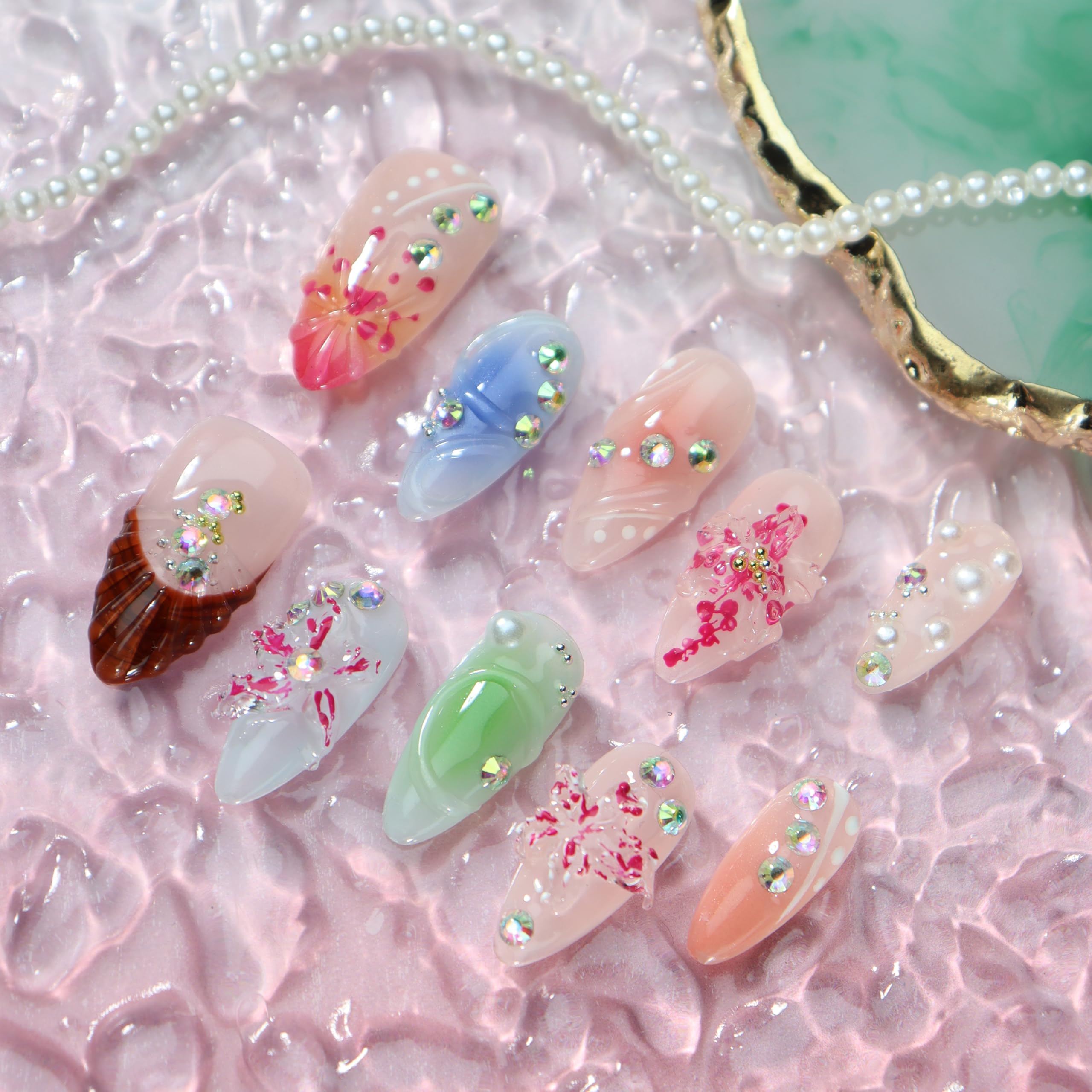 UNIYVOH nails with swan pattern and floral accents for elegance.