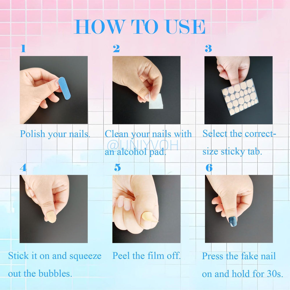 UNIYVOH reusable press-on nails with jelly stickers for quick, damage-free changes.