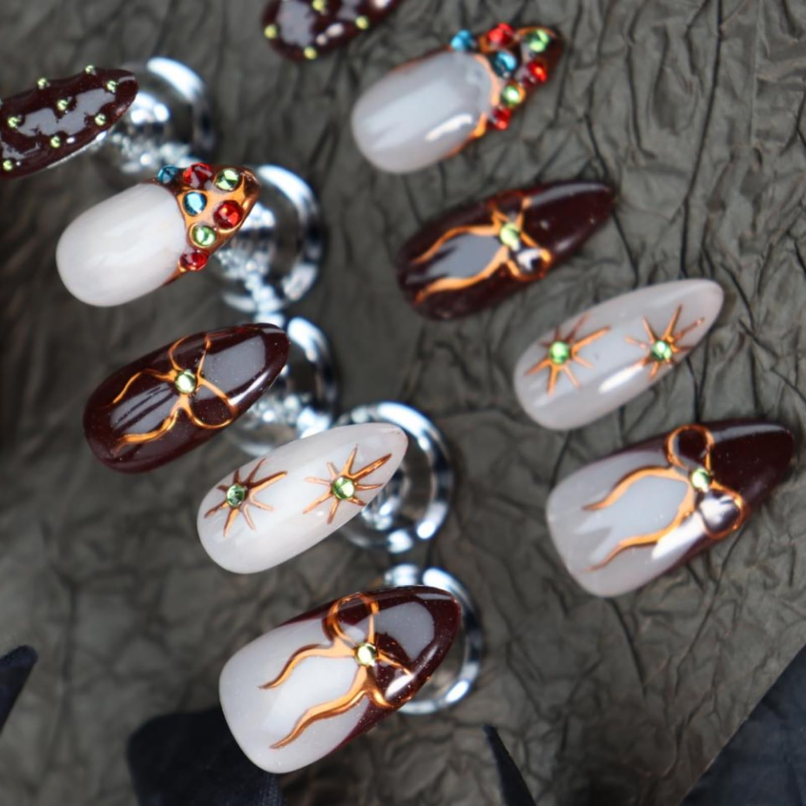 UNIYVOH stiletto nails swan pattern close-up highlight elegant elongation for daily wear.