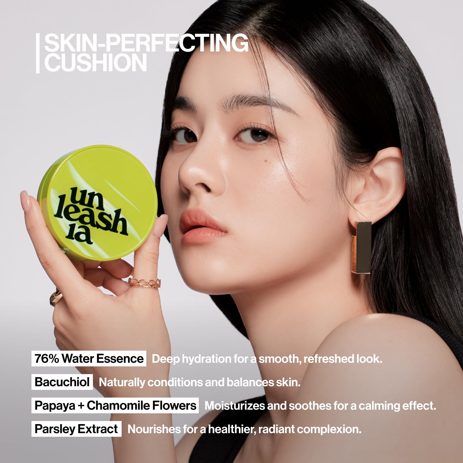 UNLEASHIA Foundation Healthy-Green Cushion water-based texture feels breathable.