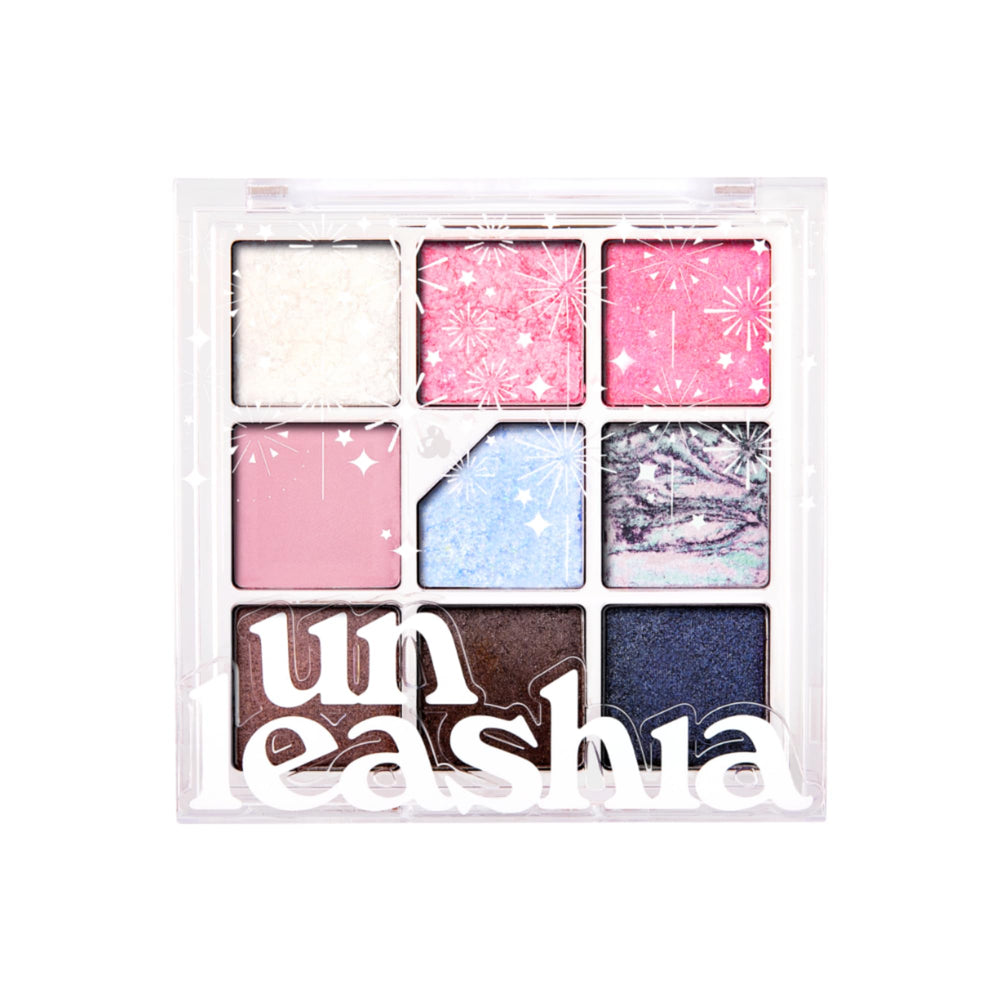 UNLEASHIA Glitterpedia open palette shows matte, shimmer, and glitter shades for versatile looks