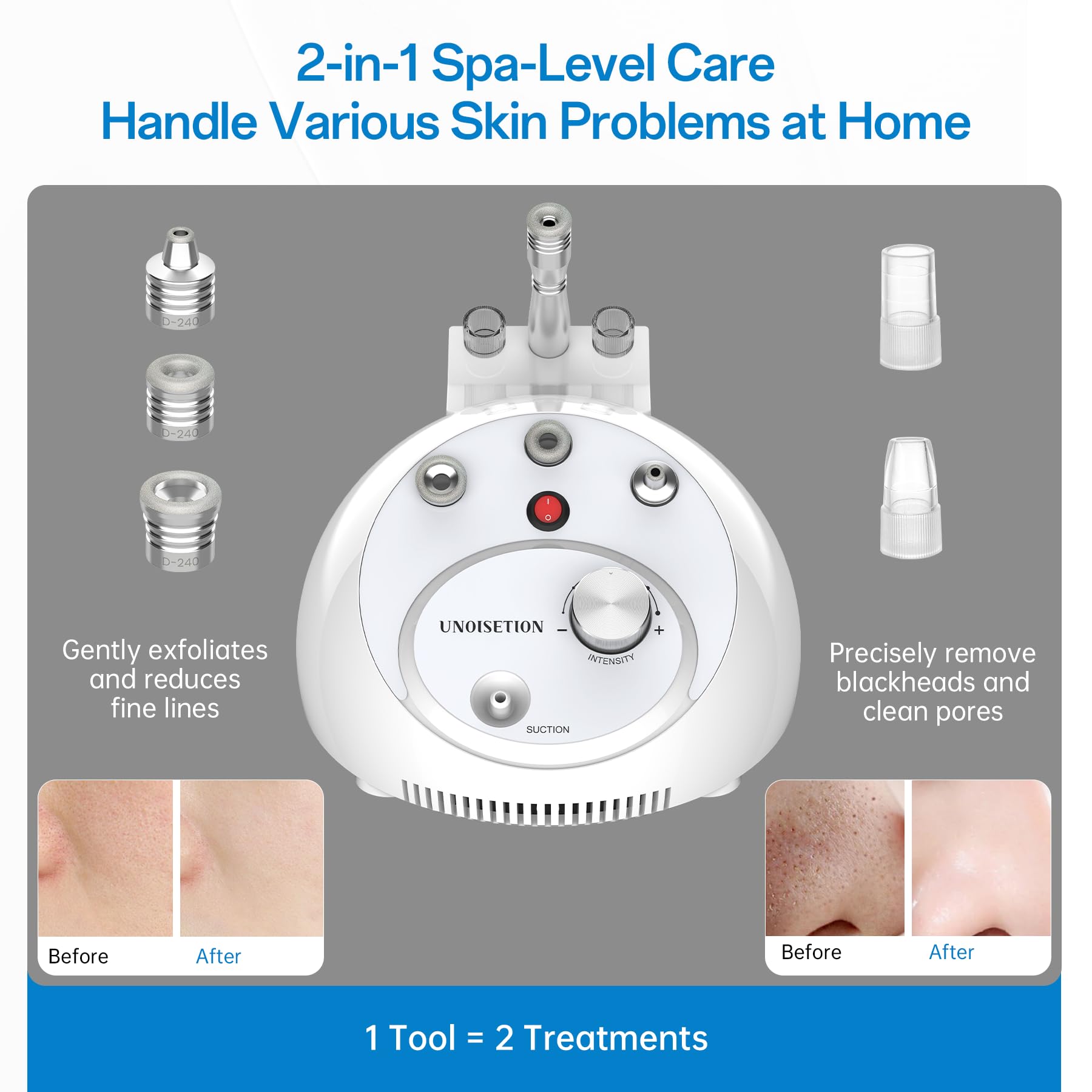 UNOISETION adjustable suction knob up to 80 kPa for tailored care.