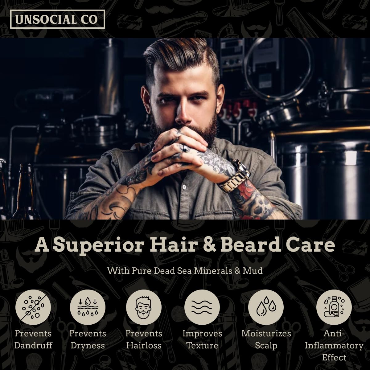 Shampoo being used on beard and hair showcases gentle daily cleansing
