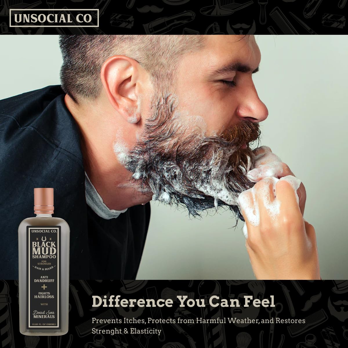 Dead Sea mud visual emphasizes the mud-based formula in Unsocial Co. Shampoo