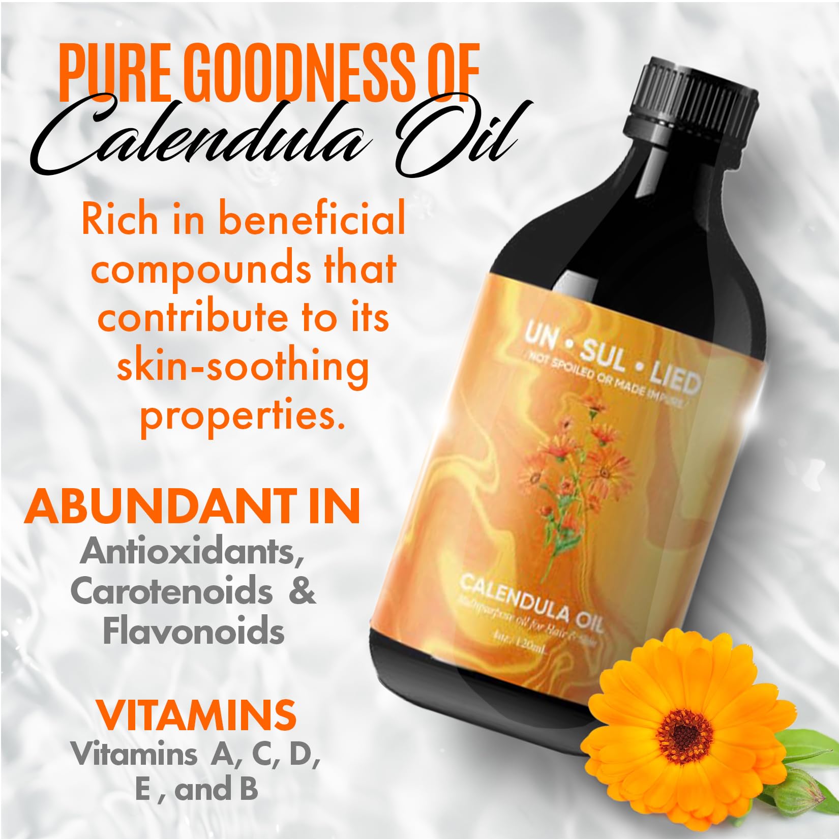 UNSULLIED Calendula Oil dropper cap enables precise, easy application.