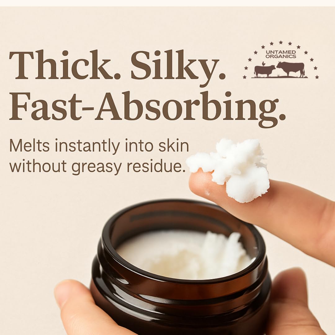 Untamed Organics grass-fed tallow texture delivers deep moisture.