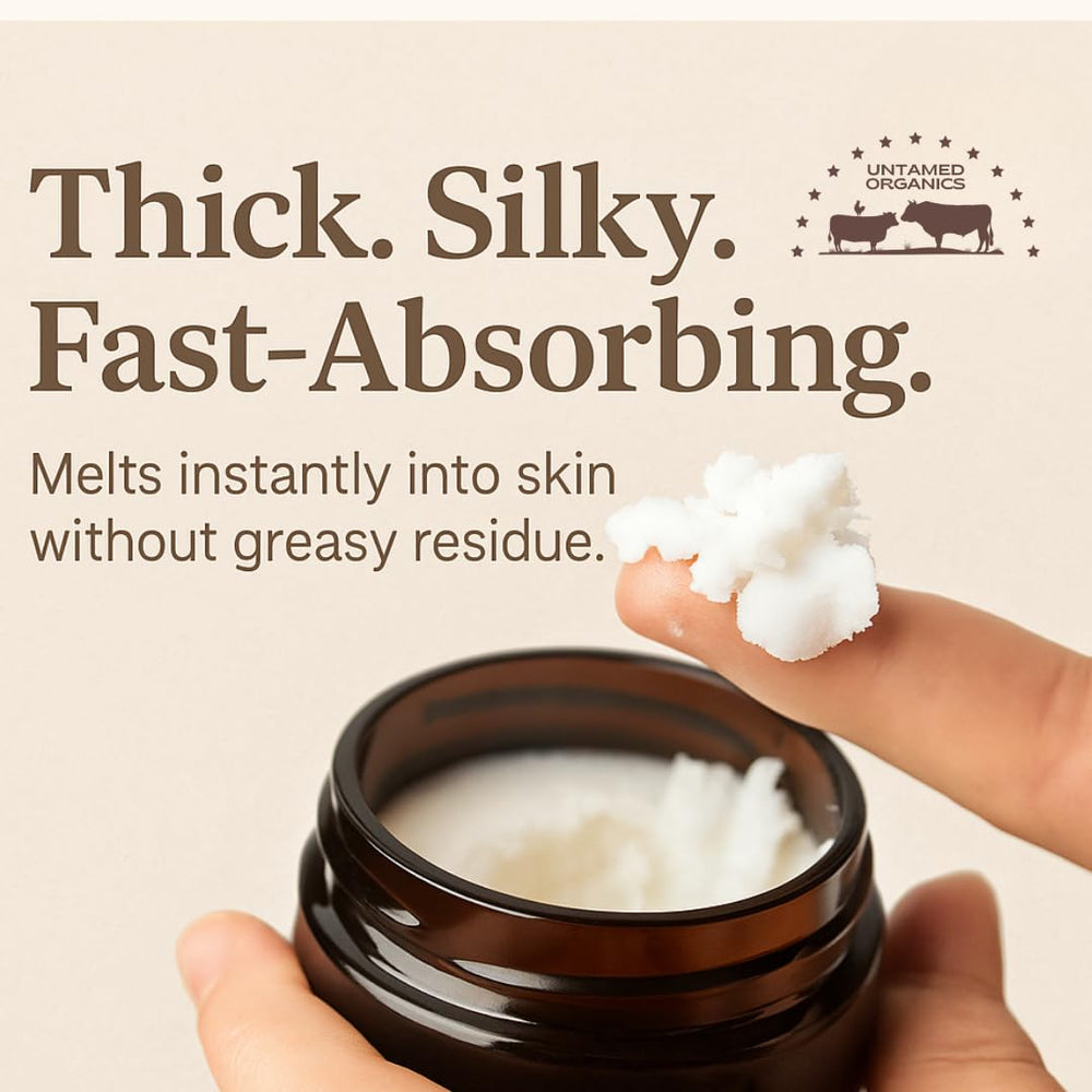 Untamed Organics grass-fed tallow texture delivers deep moisture.