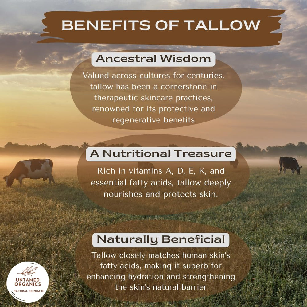 Untamed Organics Pure Tallow Lip Balm with grass-fed beef tallow.