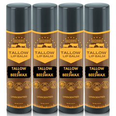 Untamed Organics Pure Tallow Lip Balm packaging close-up, fragrance-free care for sensitive lips.