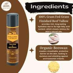 Untamed Organics Pure Tallow Lip Balm tube being applied to hydrate dry lips.