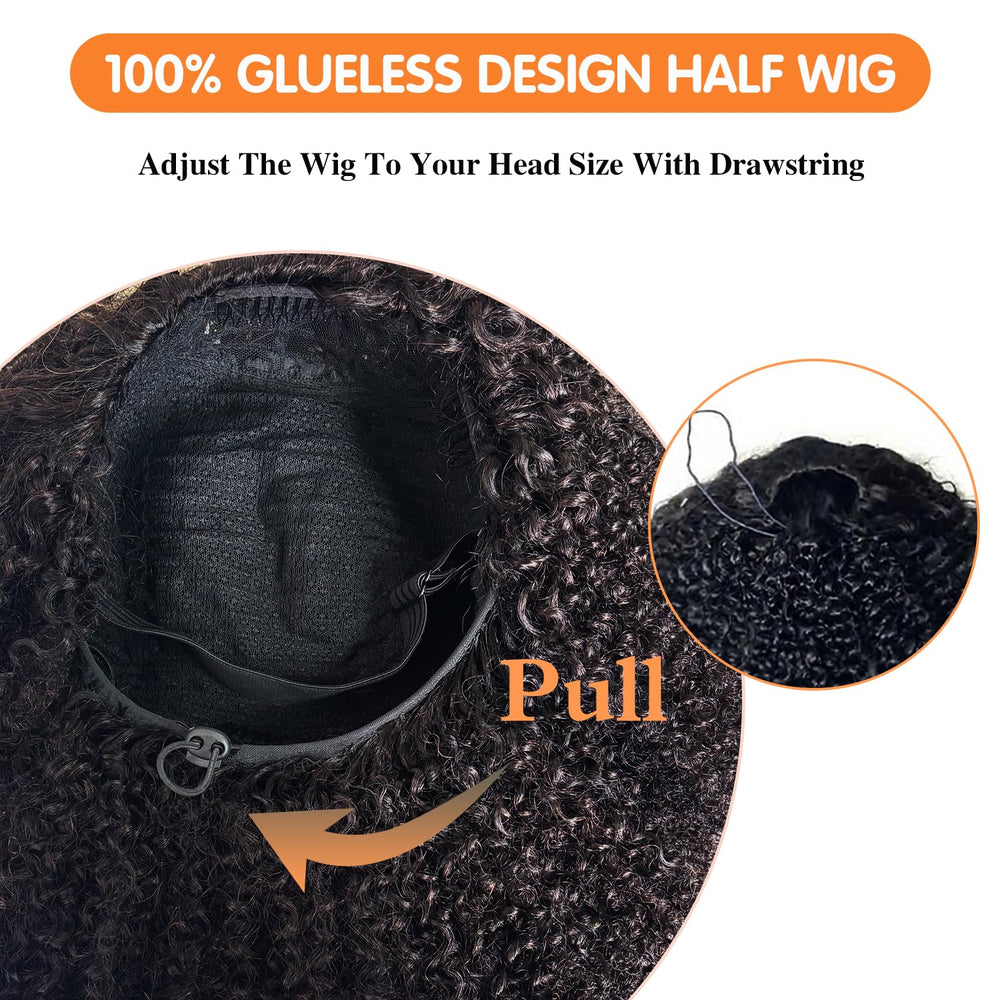 Unvizossa Half Wig 200% density kinky curls for full-volume texture.