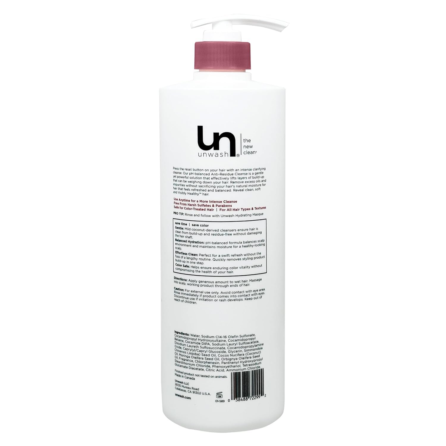 Unwash Anti-Residue Cleanse shower-scene suggests weekly clarifying routine.