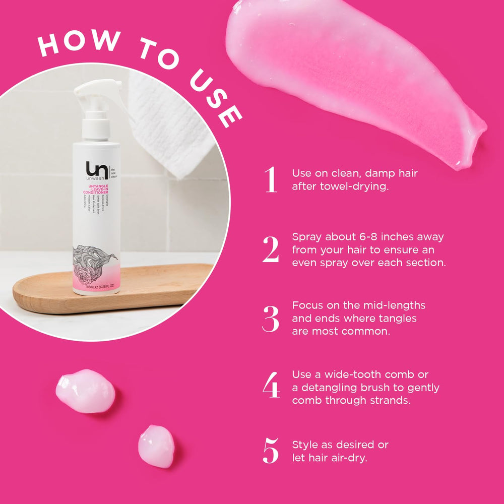 Frizz control demonstrated on hair with Unwash Untangle