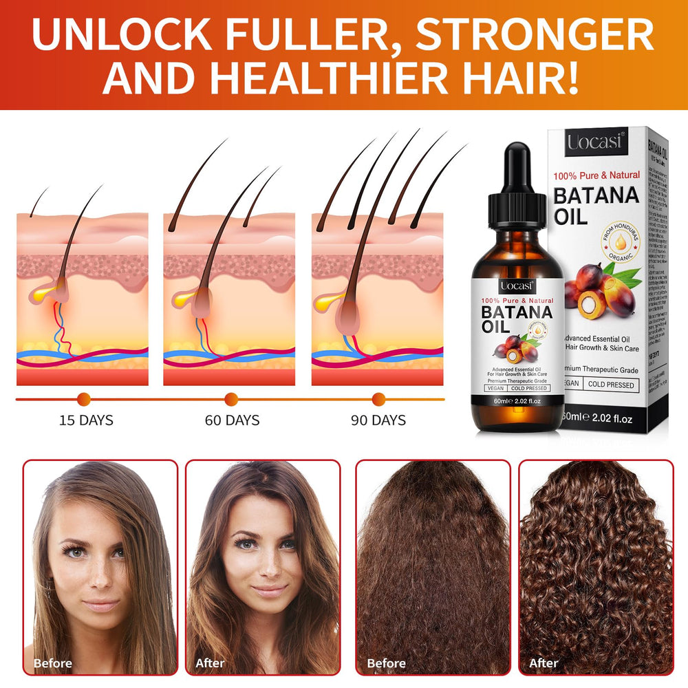Uocasi Batana oil on glossy hair indicates smoother, more manageable strands.