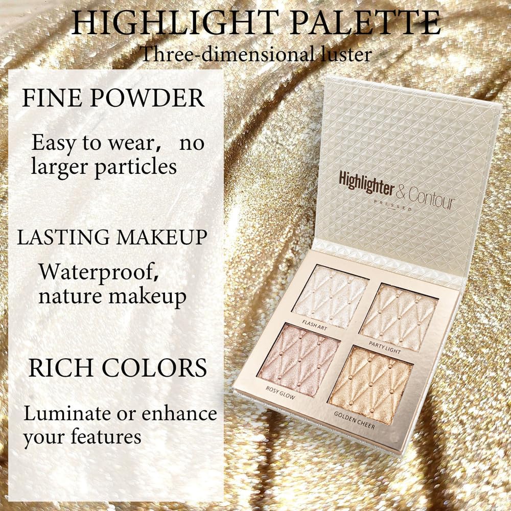 UOCK 4 color highlighter palette brow bone glow lifts features subtly.