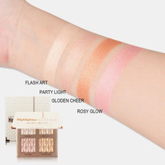 UOCK 4 color highlighter palette eyelid shimmer brightens eyes for daily look.