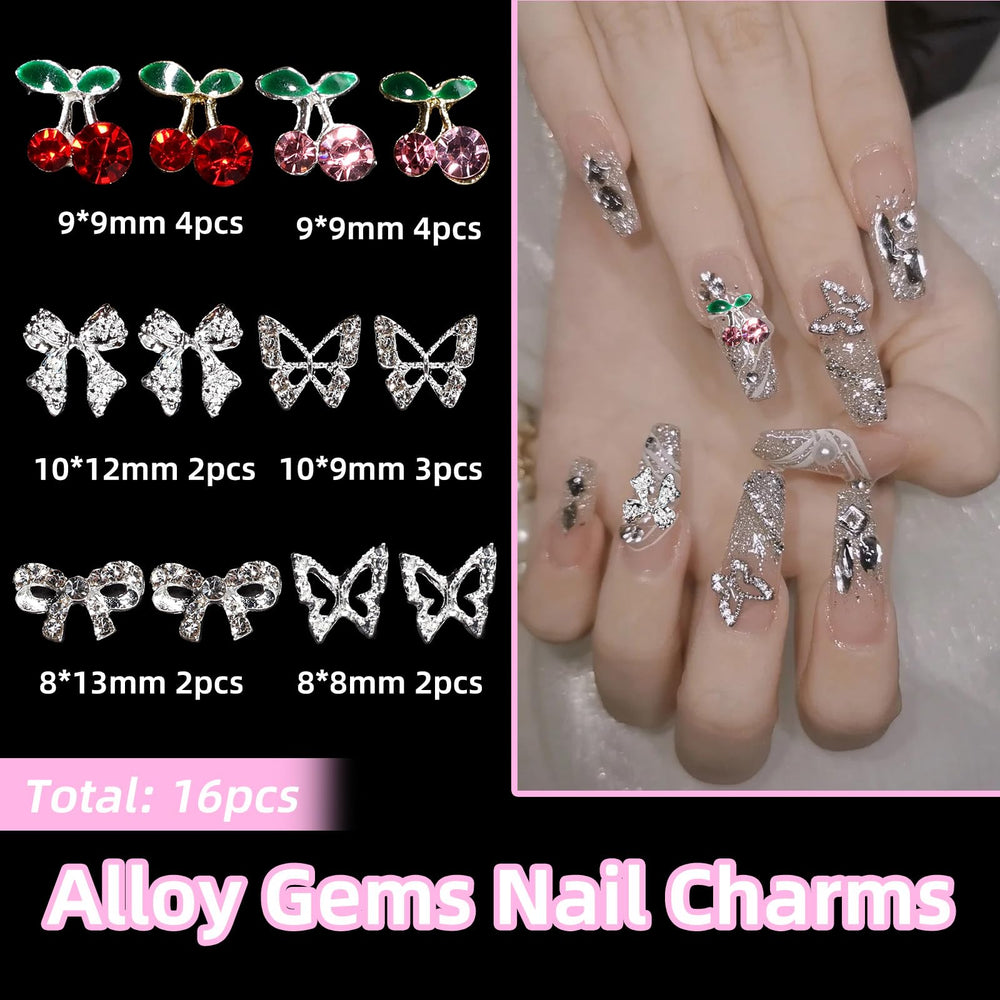 Uotey butterfly cherry 3D nail charms boost decorative flair