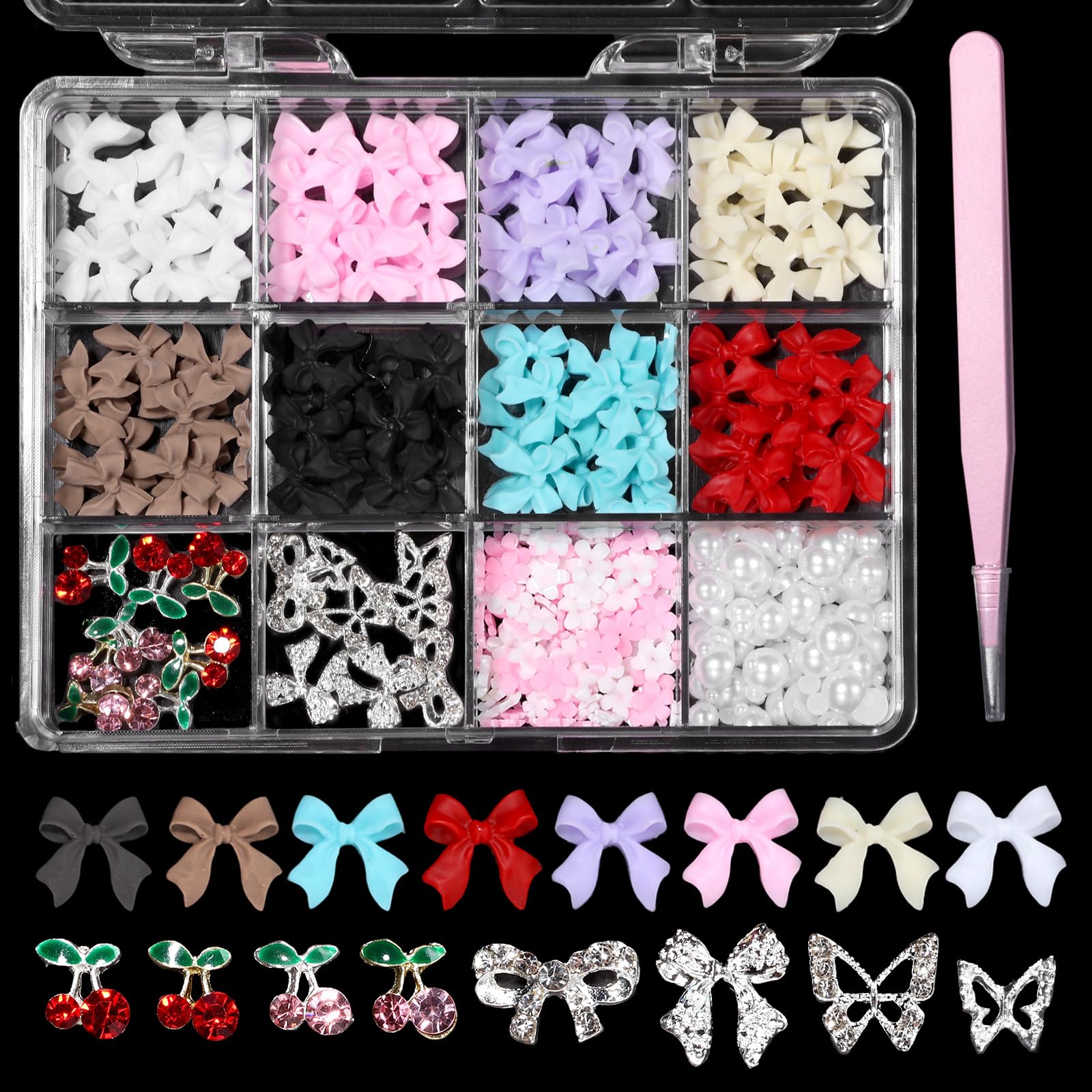 Uotey pink 3D bows nail charm adds vibrant depth to nail art