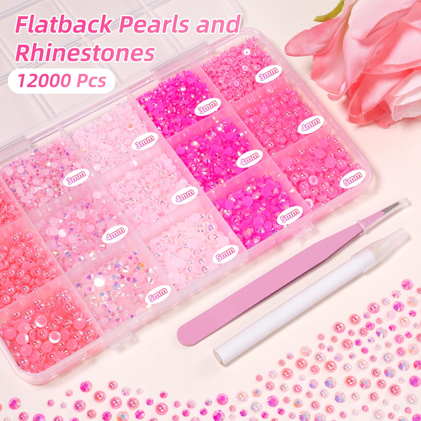 Uotey pink jelly resin rhinestones in mixed sizes for bedazzling projects.